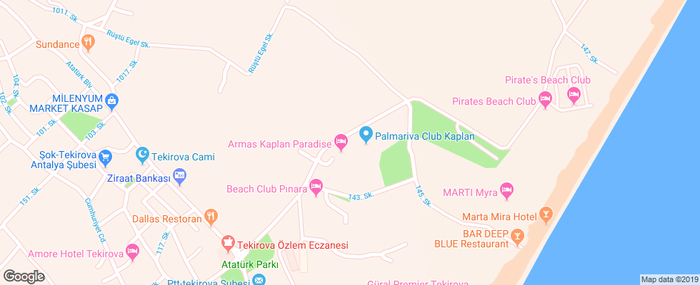 Отель Armas Kaplan Paradise на карте Турции