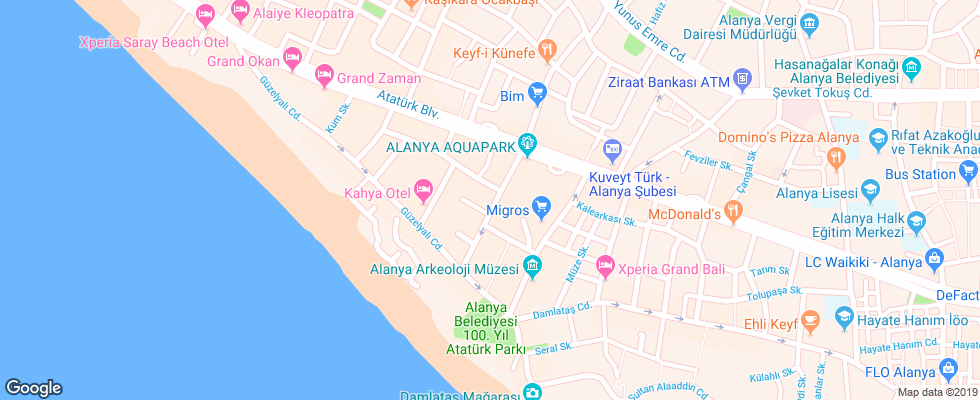 Отель Aslan Kleopatra Beste Hotel на карте Турции