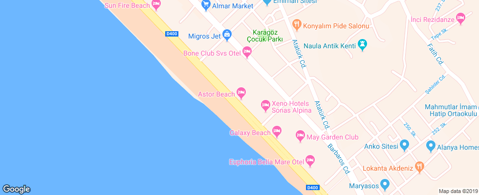 Отель Astor Beach на карте Турции