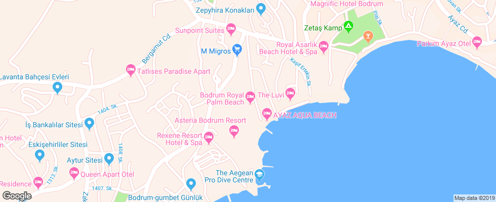 Отель Ayaz Aqua Hotel Bodrum на карте Турции