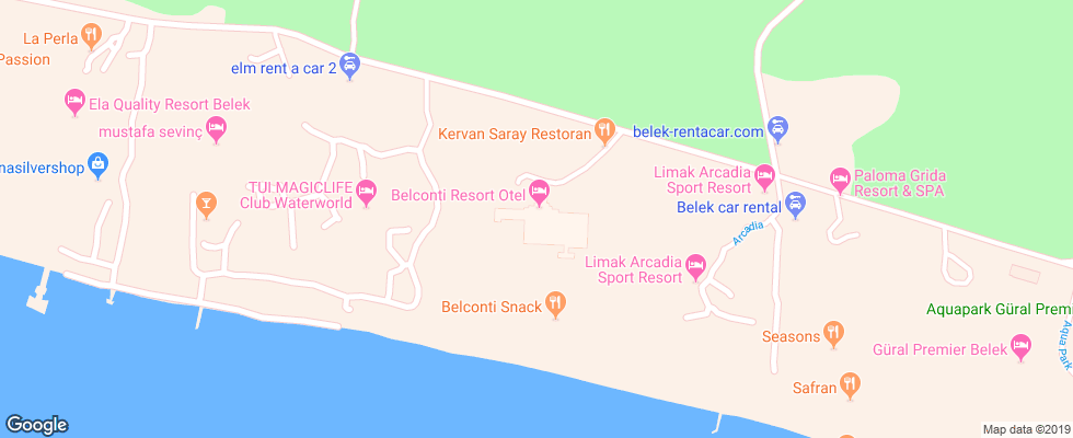Отель Belconti Resort на карте Турции