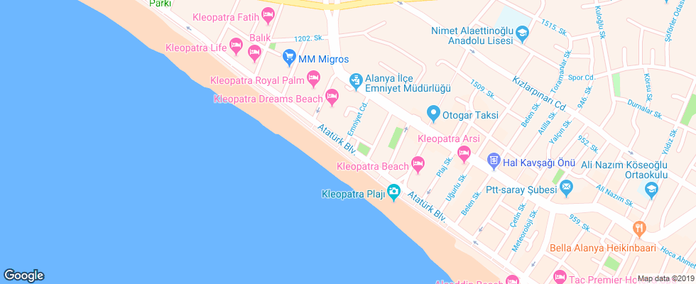 Отель Belle Ocean Apart Hotel на карте Турции