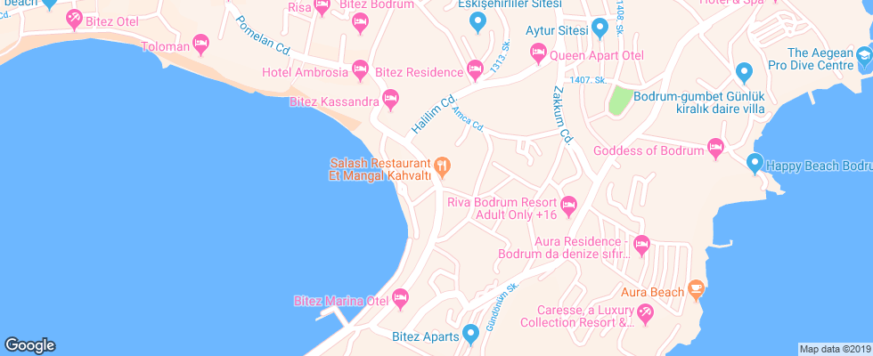 Отель Chronos Beach Bitez на карте Турции