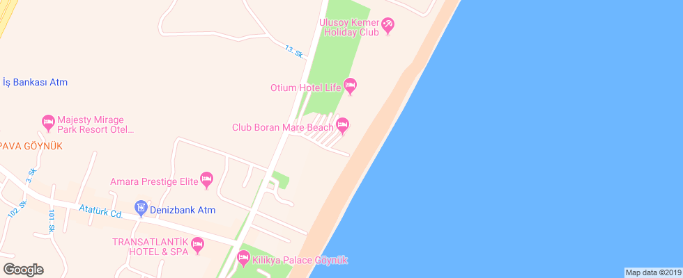Отель Club Boran Mare Beach на карте Турции