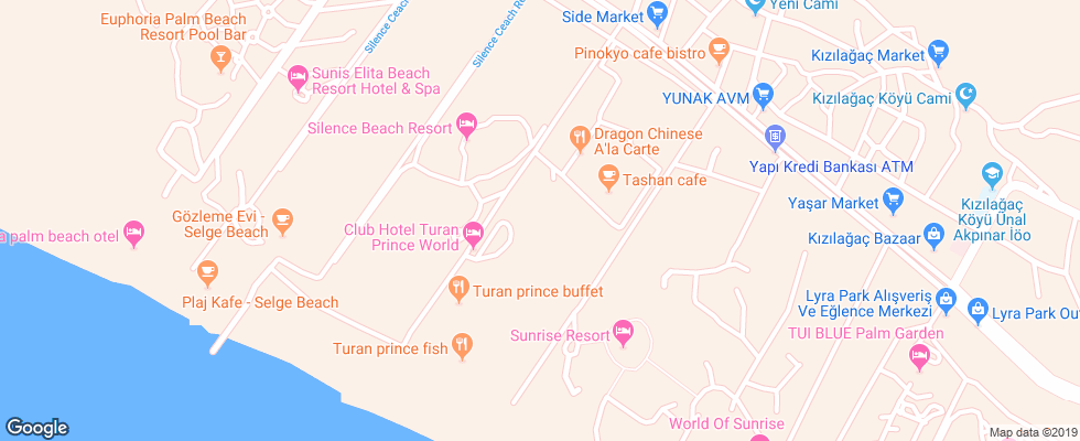 Отель Club Hotel Turan Prince World на карте Турции