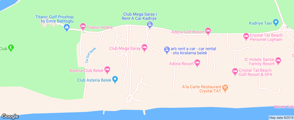 Отель Club Mega Saray на карте Турции