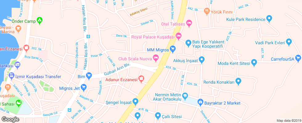 Отель Club Scala Nuova на карте Турции