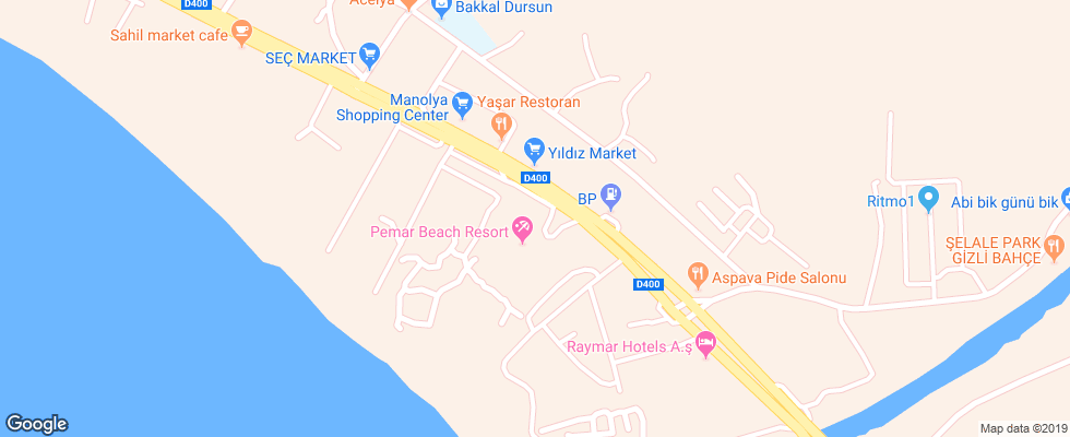 Отель Club Serena Beach Hotel на карте Турции