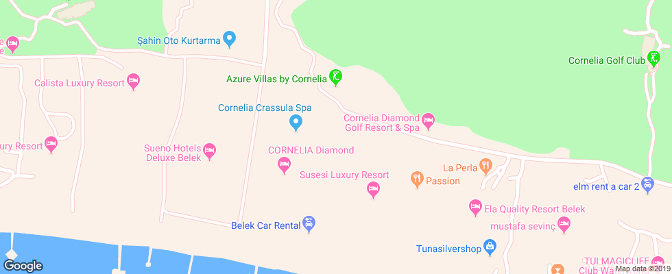 Отель Cornelia Diamond Golf Resort&spa на карте Турции
