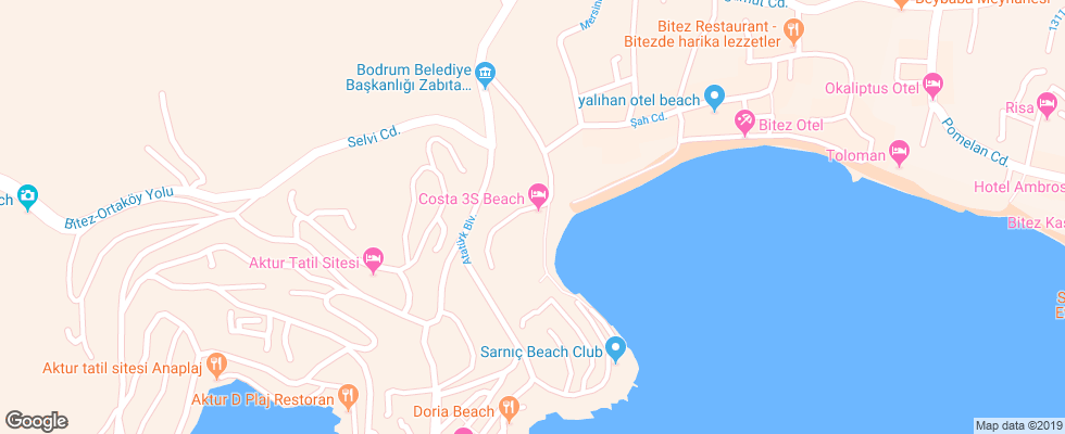 Отель Costa 3S Beach Hotel на карте Турции