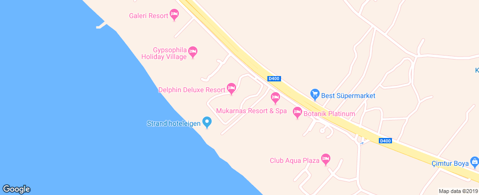 Отель Delphin Deluxe Resort на карте Турции