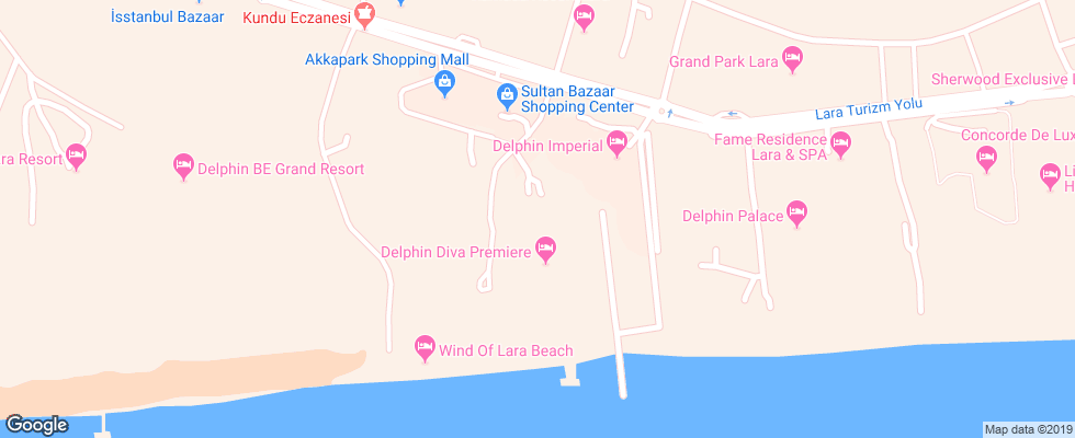 Отель Delphin Diva Premiere на карте Турции
