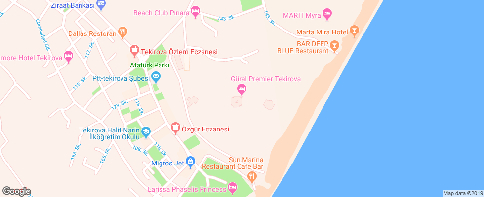 Отель Gural Premier Tekirova на карте Турции