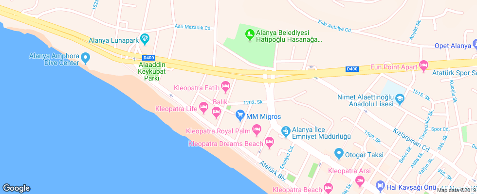 Отель Kleopatra Ada Beach на карте Турции