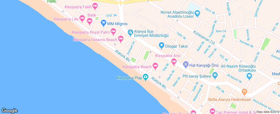 Отель Kleopatra Alis на карте Турции