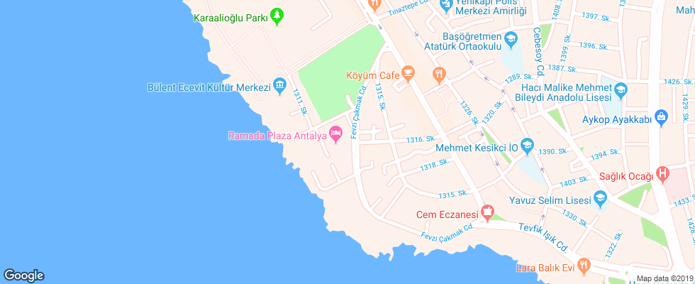 Отель Ramada Plaza Antalya на карте Турции