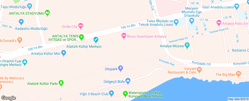 Отель Rixos Downtown Antalya на карте Турции