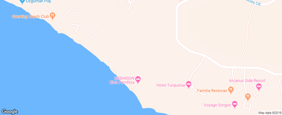 Отель Robinson Club Pamfilya на карте Турции