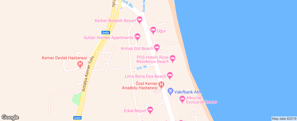 Отель Rose Resort Hotel на карте Турции