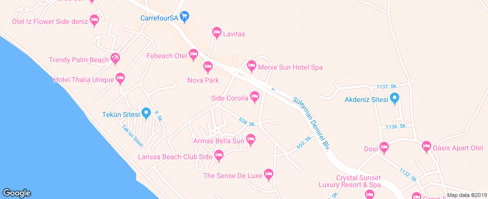 Отель Side Corolla на карте Турции