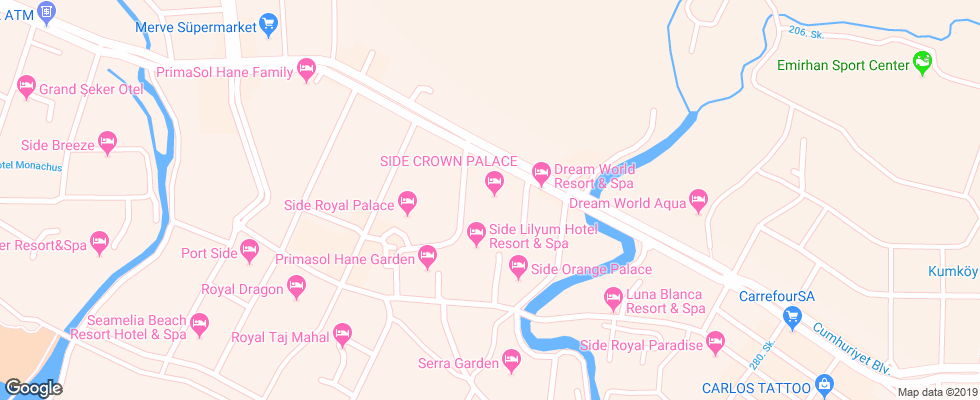 Отель Side Crown Palace на карте Турции