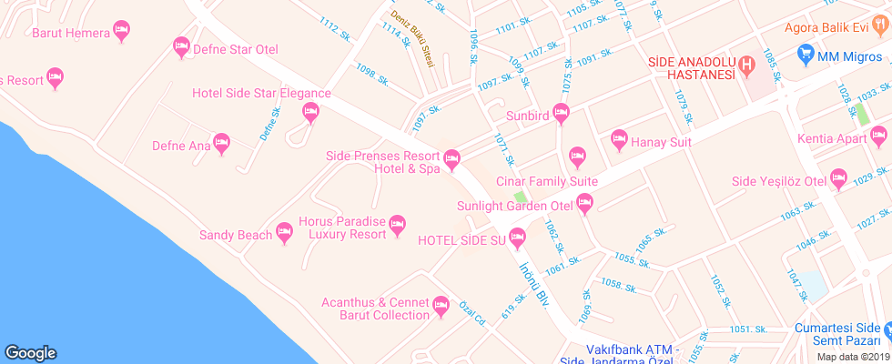 Отель Side Prenses Resort & Spa на карте Турции