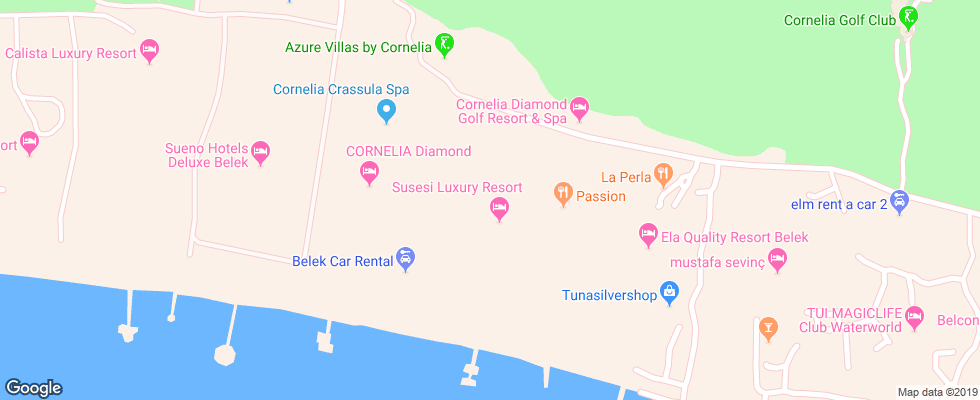 Отель Susesi Luxury Resort на карте Турции