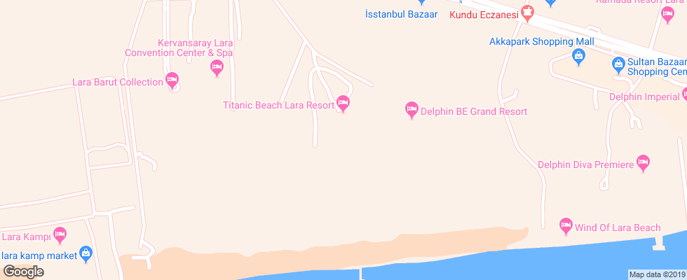 Отель Titanic Beach Lara на карте Турции