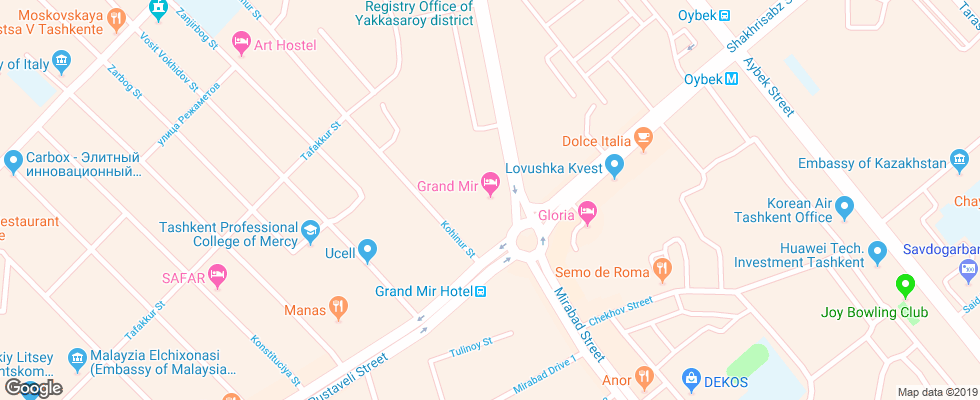 Отель Grand Mir на карте Узбекистана
