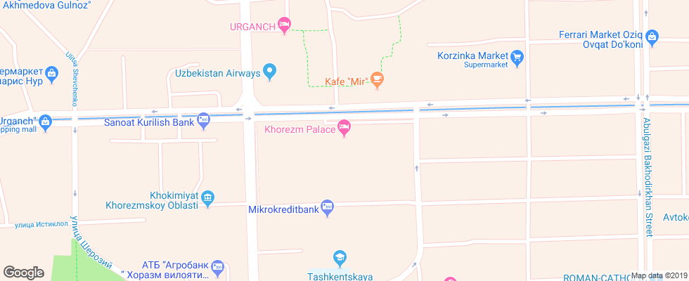 Отель Khorezm Palace на карте Узбекистана
