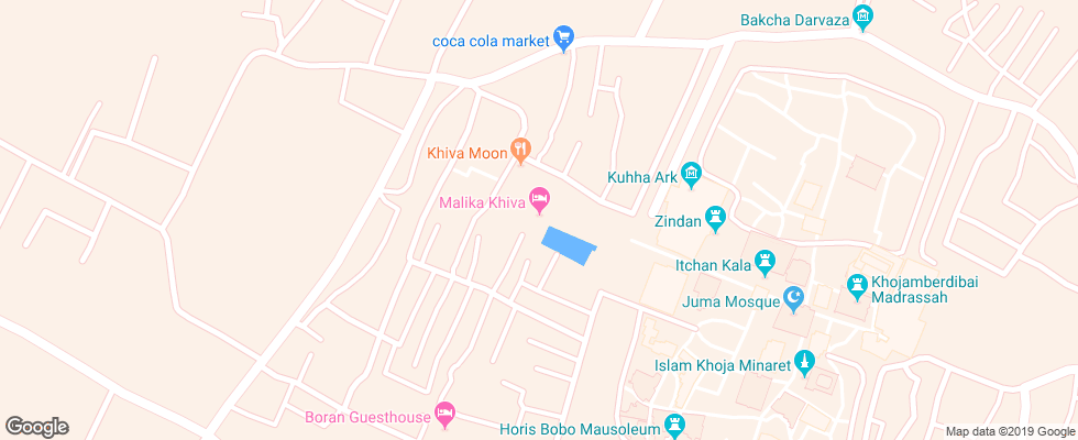 Отель Malika Khiva на карте Узбекистана