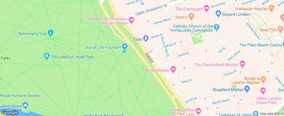 Отель Intercontinental London Park Lane на карте Великобритании