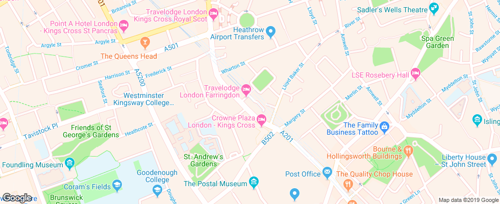Отель Travelodge London Farringdon на карте Великобритании