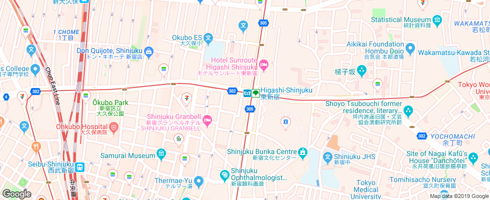Отель E Hotel Higashi Shinjuku на карте Японии