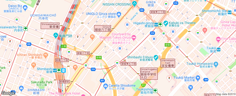 Отель Gracery Ginza Hotel на карте Японии