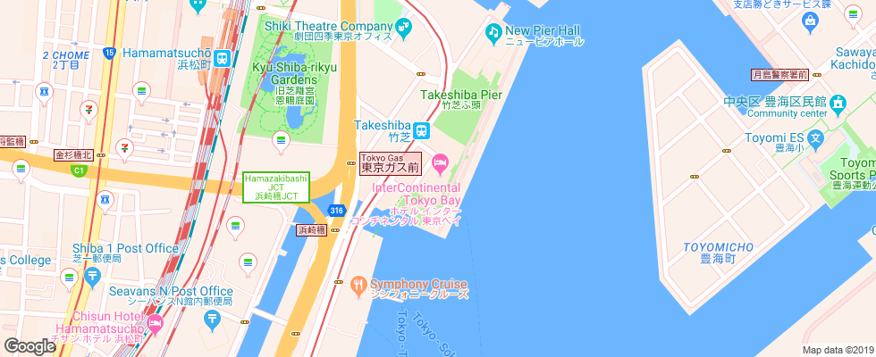 Отель Intercontinental Tokyo Bay на карте Японии