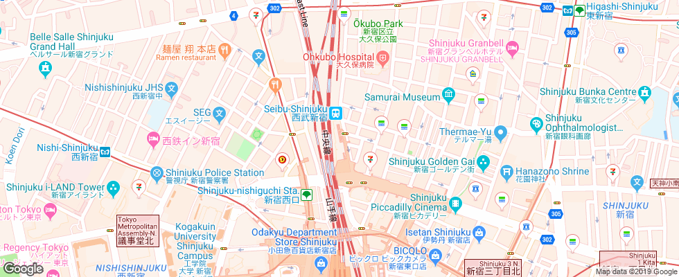 Отель Shinjuku Prince на карте Японии