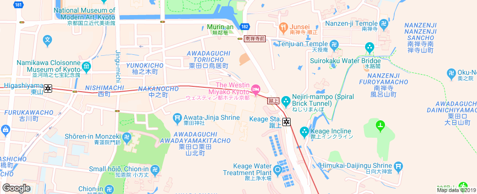 Отель The Westin Miyako Kyoto на карте Японии