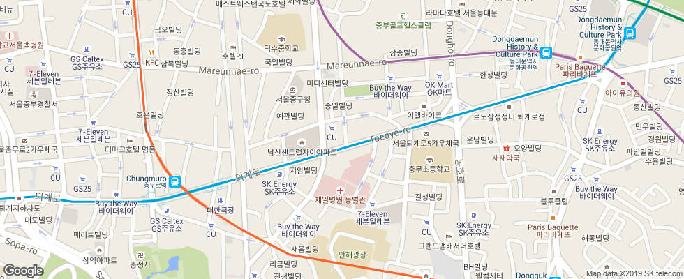 Отель Chungmuro Residence на карте Южной Кореи