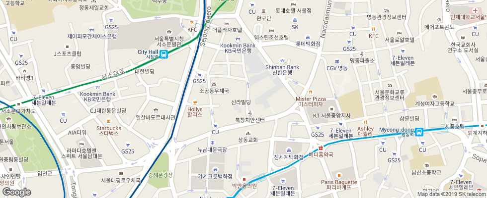 Отель Golden Tulip Myeongdong на карте Южной Кореи