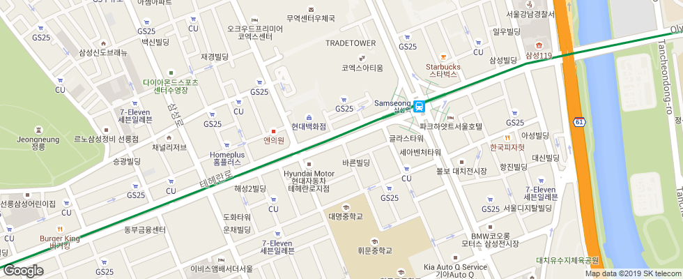 Отель Grand Intercontinental Seoul Parnas на карте Южной Кореи