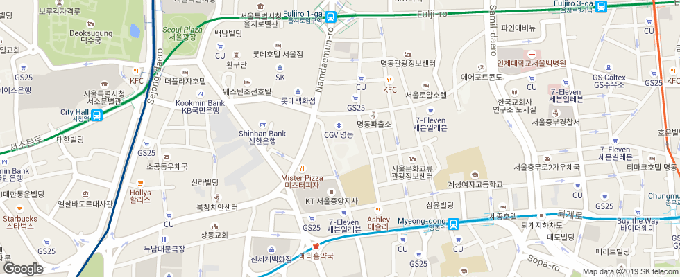 Отель Ibis Ambassador Seoul Myeongdong на карте Южной Кореи