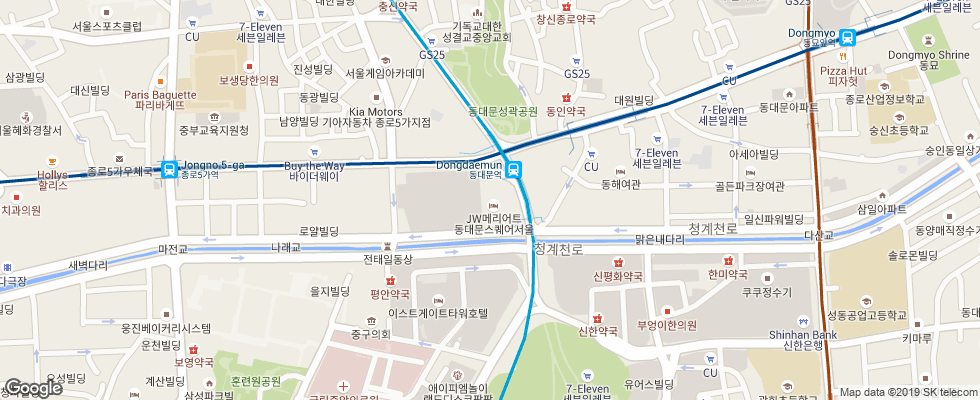 Отель Jw Marriott Dongdaemun Square Seoul на карте Южной Кореи