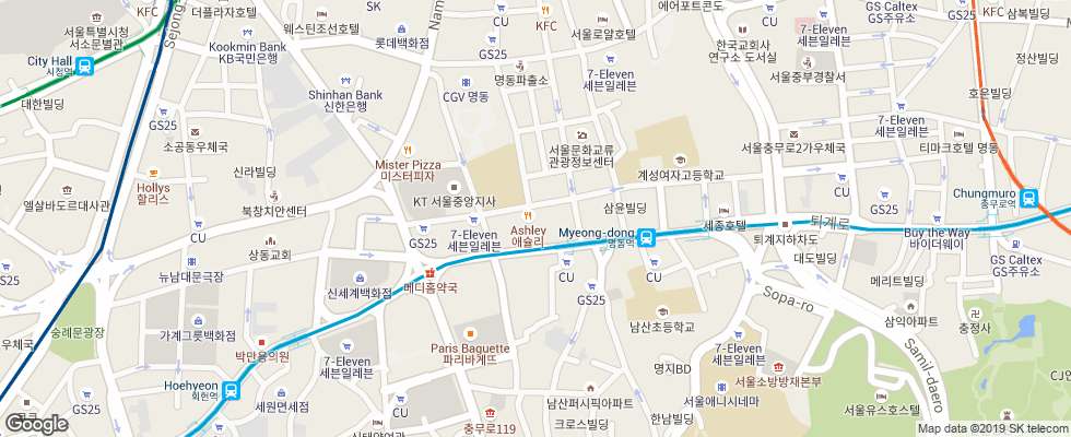 Отель Skypark Myeongdong Iii на карте Южной Кореи
